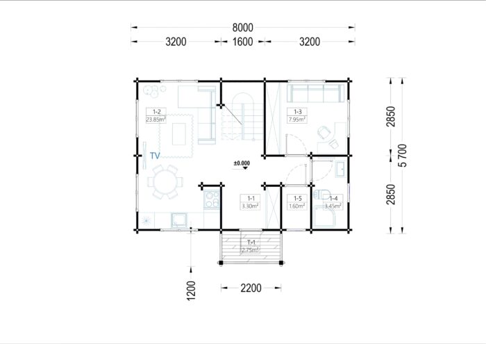 Blockbohlenhaus ERNI (66mm) 70 m² inkl.Fußboden