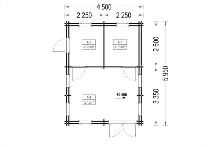 Blockbohlenhaus mit Schlafboden SALLY (44 + 44mm), 27m² Isoliert