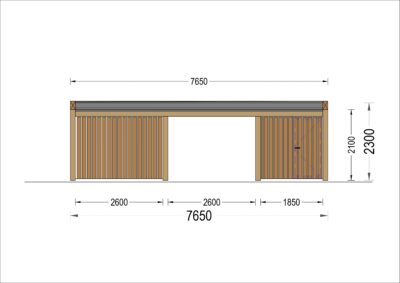 Carport aus Holz für 2 Autos mit Schuppen und Seitenwand, 7.6x5.6 m
