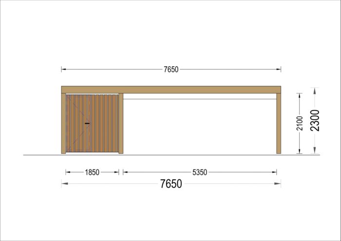 Carport aus Holz für 2 Autos mit Schuppen und Seitenwand, 7.6x5.6 m