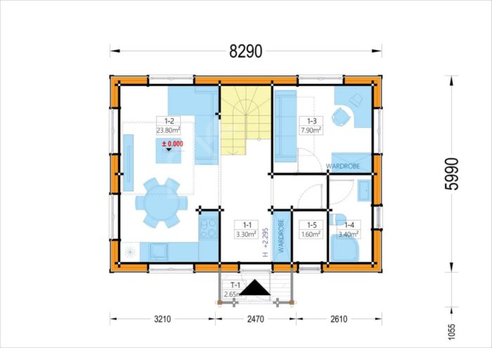 Blockbohlenhaus ERNI (68mm + Holzverschalung, Isoliert) 70 m²