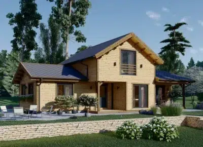 Holzwohnhaus DACHSTEIN , 66 mm + Holzverschalung), 108 m² + 13 m² Terrasse