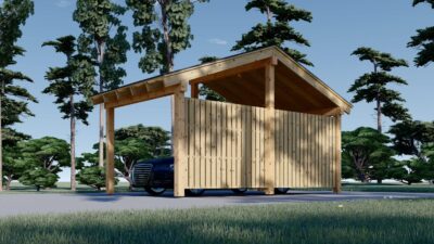 Carport aus Holz mit L-förmiger Wand LISA, 3.2x6 m - Image 4