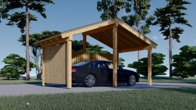 Carport aus Holz mit L-förmiger Wand LISA, 3.2x6 m - Image 2
