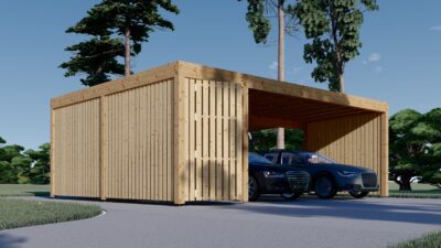 Carport aus Holz für 2 Autos mit Schuppen und Seitenwand, 7.6x5.6 m - Image 5
