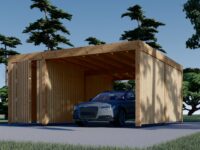 Carport aus Holz für 1 Auto mit Schuppen und Seitenwand LUNA F PLUS, 4.9x5.6 m