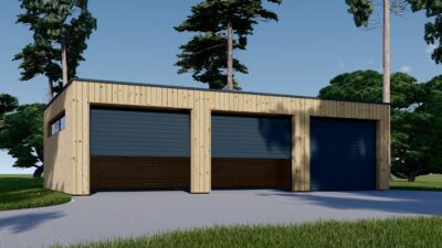 Dreifachgarage mit Flachdach (34mm + Holzverschalung), 9x6m, 54m²